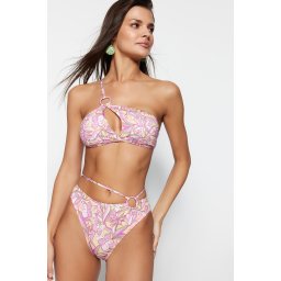 Trendyol Floral Patterned Accesorii High Walie Normal Leg Bikini Bottom