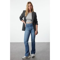 Blugi trendyol bleumarin cu slit cu talie înaltă