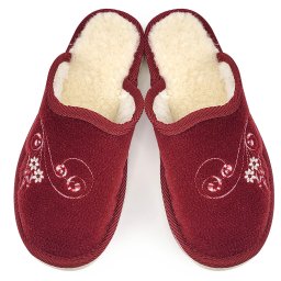 Papuci de Casa din Postav Imblaniti cu Lana de Oaie 'Ruby Rose' Burgundy