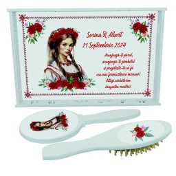 Set Gătit mireasa, Tradițional cu Trandafiri, Personalizat, 3 piese - ILIF310002