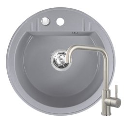 Set Chiuveta Ferro Mezzo II Rotunda cu o cuva Ø 51 cm, gri si Baterie Ferro Camiro Inox - stativa bucatarie cu pipa inalta, mobila