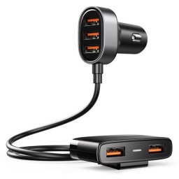 Incarcator auto JR-CL03, 5 Porturi USB, Fast Charge 6.2A, Lungime cablu 1.5m, Negru
