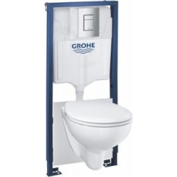 Set rezervor incastrat Grohe Solido cu vas WC Bau Ceramic Rimless si clapeta Skate Cosmo crom lucios