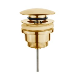 Ventil lavoar Universal klik-klak,G 1 1/4", pentru lavoar si bideu, Tycner, actionare push-up,dop rotund, alama finisaj auriu lucios