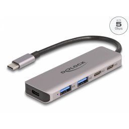 HUB USB 3.2 type C la 2 x USB type C + 2 x USB-A cu alimentare, Delock 64239