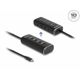 HUB USB 3.2 Gen2 type C la 4 x USB-A cu switch ON/OFF 0.6m, Delock 64233