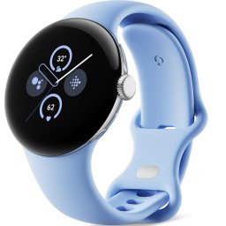 Ceas Smartwatch Google Pixel Watch 2, GPS + Cellular, Polished Silver Aluminium Case, Bay Active Band