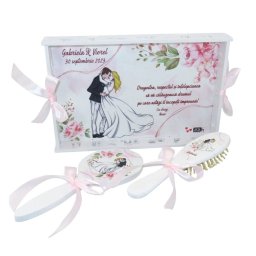 Set gatit mireasa, Flori Roz, Personalizat, 3 piese - ILIF310008