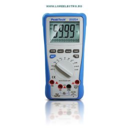 P2025 A MULTIMETRU DIGITAL CU DISPLAY LCD, AUTO RANGE SI FUNCTIE TRUE RMS, USB TRANSFER DATE, TENSIUNE MAX 1000V AC/DC, MAX.10 A AC/DC, OHMETRU MAX. 60 MOhm, Frecventa, TEMPERATURA Max 1000C, inductanta, Capacitate, PRODUCATOR PEAK TECH