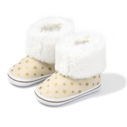 Cizmulite crem cu steluta aurii si blanita alba
