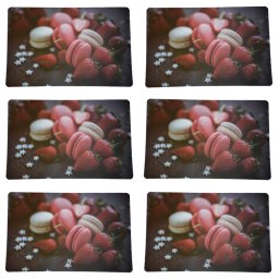 Set suport farfurie pentru servirea mesei, model Pufo Macarons time, 6 bucati