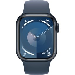 Ceas Smartwatch Apple Watch Series 9, GPS + Cellular, 45mm Midnight Aluminium Case, Storm Blue Sport Band - S/M