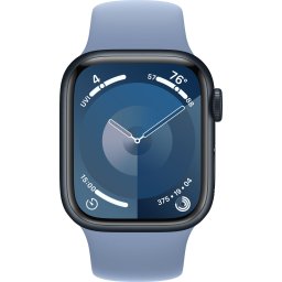 Ceas Smartwatch Apple Watch Series 9, GPS + Cellular, 45mm Midnight Aluminium Case, Winter Blue Sport Band - S/M