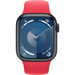 Ceas Smartwatch Apple Watch Series 9, GPS + Cellular, 45mm Midnight Aluminium Case, Red Sport Band - S/M