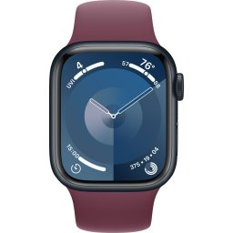 Ceas Smartwatch Apple Watch Series 9, GPS + Cellular, 45mm Midnight Aluminium Case, Mulberry Sport Band - S/M