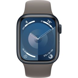Ceas Smartwatch Apple Watch Series 9, GPS + Cellular, 45mm Midnight Aluminium Case, Clay Sport Band - S/M