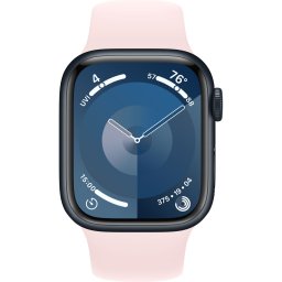 Ceas Smartwatch Apple Watch Series 9, GPS + Cellular, 45mm Midnight Aluminium Case, Light Pink Sport Band - S/M