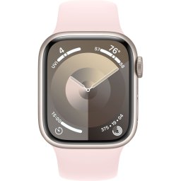 Ceas Smartwatch Apple Watch Series 9, GPS, 41mm Starlight Aluminium Case, Light Pink Sport Band - S/M