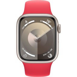 Ceas Smartwatch Apple Watch Series 9, GPS, 41mm Starlight Aluminium Case, Red Sport Band - M/L