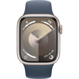 Ceas Smartwatch Apple Watch Series 9, GPS + Cellular, 41mm Starlight Aluminium Case, Storm Blue Sport Band - M/L