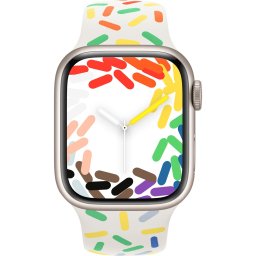 Ceas Smartwatch Apple Watch Series 9, GPS + Cellular, 41mm Starlight Aluminium Case, Pride Edition Sport Band - M/L