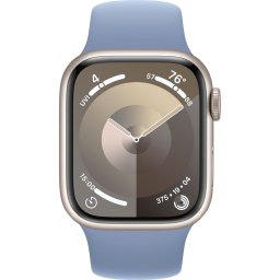 Ceas Smartwatch Apple Watch Series 9, GPS + Cellular, 41mm Starlight Aluminium Case, Winter Blue Sport Band - S/M