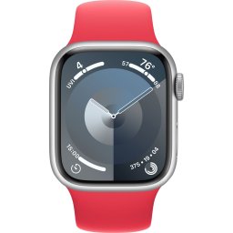 Ceas Smartwatch Apple Watch Series 9, GPS, 41mm Silver Aluminium Case, Red Sport Band - S/M