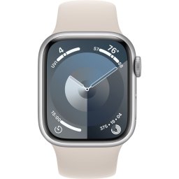 Ceas Smartwatch Apple Watch Series 9, GPS, 41mm Silver Aluminium Case, Starlight Sport Band - M/L