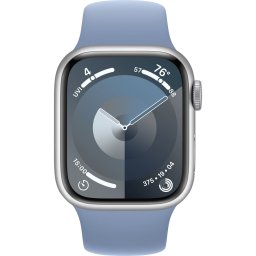 Ceas Smartwatch Apple Watch Series 9, GPS + Cellular, 41mm Silver Aluminium Case, Winter Blue Sport Band - M/L