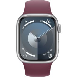 Ceas Smartwatch Apple Watch Series 9, GPS + Cellular, 41mm Silver Aluminium Case, Mulberry Sport Band - M/L