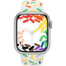 Ceas Smartwatch Apple Watch Series 9, GPS, 45mm Silver Aluminium Case, Pride Edition Sport Band - S/M