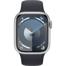 Ceas Smartwatch Apple Watch Series 9, GPS, 45mm Silver Aluminium Case, Midnight Sport Band - S/M