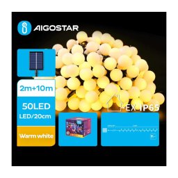 Instalație LED solară decorativă Aigostar 50xLED/8 funcții 12m IP65 alb cald