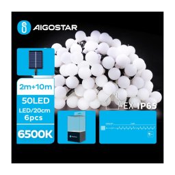 Instalație LED solară decorativă Aigostar 50xLED/8 funcții 12m IP65 alb rece