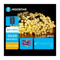 Instalație LED solară decorativă Aigostar 50xLED/8 funcții 12m IP65 alb cald