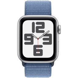 Ceas Smartwatch Apple Watch SE (2023), GPS + Cellular, 44mm Silver Aluminum Case, Winter Blue Sport Loop