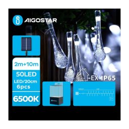 Instalație LED solară decorativă Aigostar 50xLED/8 funcții 12m IP65 alb rece