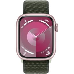 Ceas Smartwatch Apple Watch Series 9, GPS, 45mm Pink Aluminium Case, Cypress Sport Loop