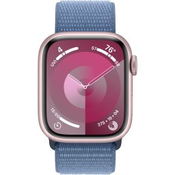 Ceas Smartwatch Apple Watch Series 9, GPS, 45mm Pink Aluminium Case, Winter Blue Sport Loop