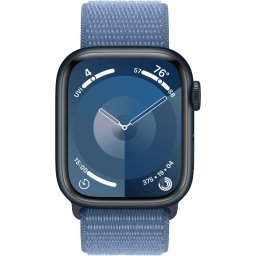 Ceas Smartwatch Apple Watch Series 9, GPS + Cellular, 41mm Midnight Aluminium Case, Winter Blue Sport Loop