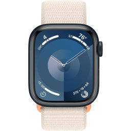 Ceas Smartwatch Apple Watch Series 9, GPS + Cellular, 41mm Midnight Aluminium Case, Starlight Sport Loop