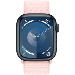 Ceas Smartwatch Apple Watch Series 9, GPS + Cellular, 41mm Midnight Aluminium Case, Light Pink Sport Loop