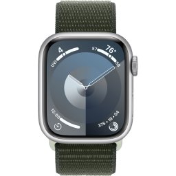 Ceas Smartwatch Apple Watch Series 9, GPS + Cellular, 45mm Silver Aluminium Case, Cypress Sport Loop