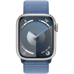 Ceas Smartwatch Apple Watch Series 9, GPS + Cellular, 45mm Silver Aluminium Case, Winter Blue Sport Loop