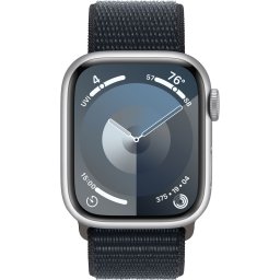 Ceas Smartwatch Apple Watch Series 9, GPS + Cellular, 45mm Silver Aluminium Case, Midnight Sport Loop