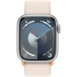 Ceas Smartwatch Apple Watch Series 9, GPS + Cellular, 45mm Silver Aluminium Case, Starlight Sport Loop