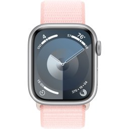 Ceas Smartwatch Apple Watch Series 9, GPS + Cellular, 45mm Silver Aluminium Case, Light Pink Sport Loop