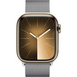 Ceas Smartwatch Apple Watch Series 9, GPS + Cellular, 45mm Gold Stainless Steel Case, Silver Milanese Loop