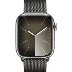 Ceas Smartwatch Apple Watch Series 9, GPS + Cellular, 41mm Silver Stainless Steel Case, Graphite Milanese Loop