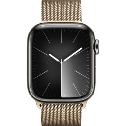 Ceas Smartwatch Apple Watch Series 9, GPS + Cellular, 41mm Graphite Stainless Steel Case, Gold Milanese Loop